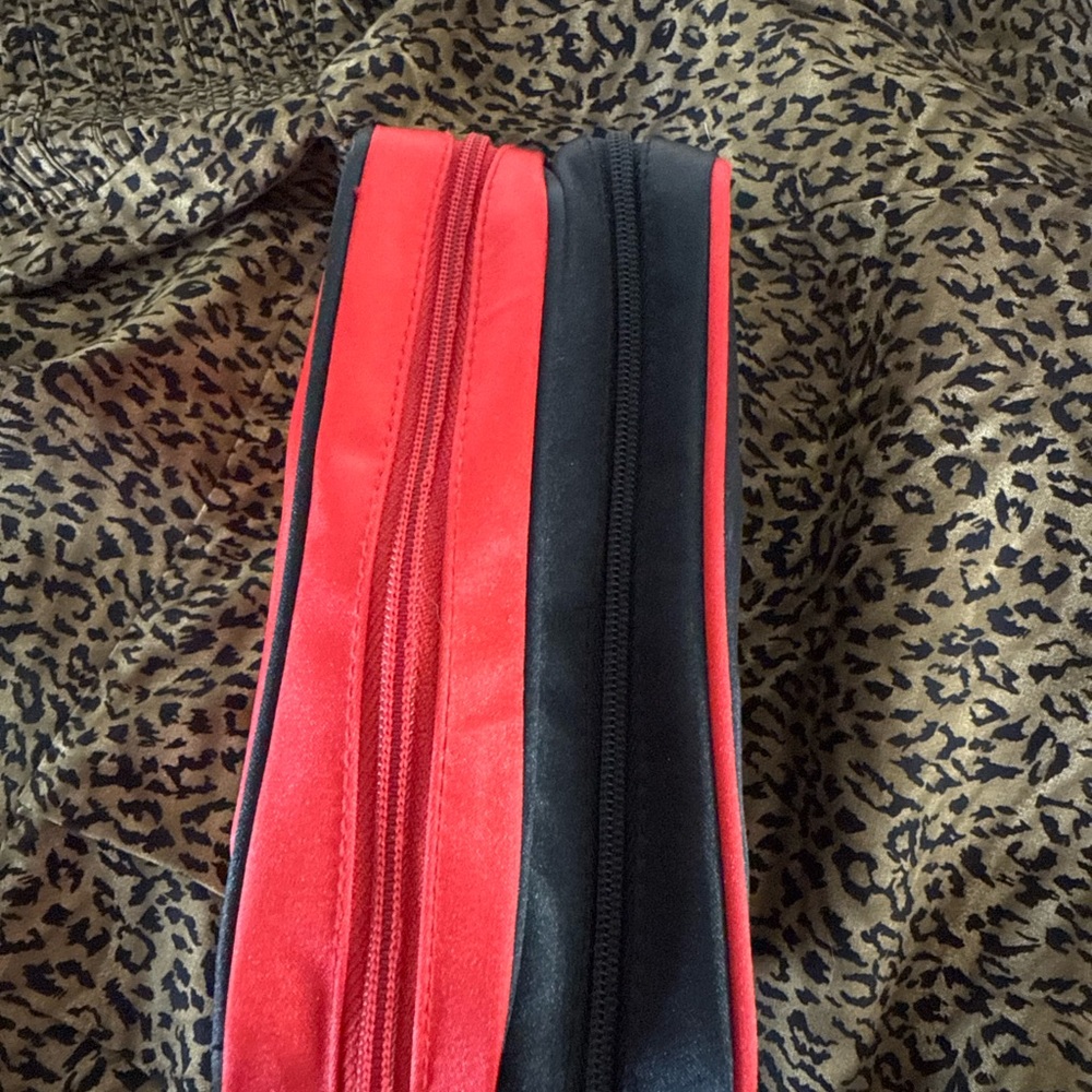 YSL Beautu vintage makeup bag- Black and Red Zip Pouch with Gold Medallion Charm - Picture 5 of 9